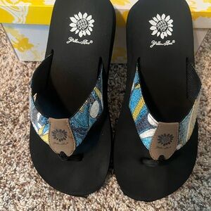 Yellow Box Black and Blue Flip Flops